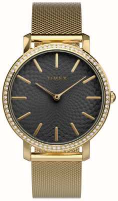 Timex Transcend zwarte wijzerplaat / goudkleurige stalen mesh-armband voor dames TW2V52300