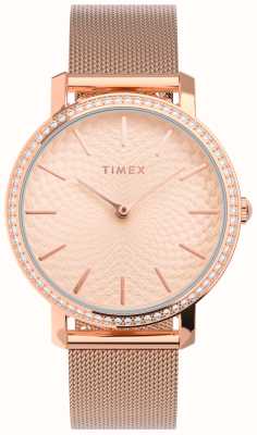Timex Damestranscend roze wijzerplaat / roségoudkleurige stalen mesh-armband TW2V52500