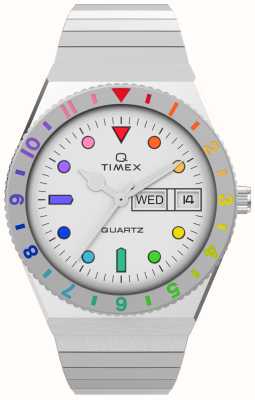 Timex Dames q regenboog witte wijzerplaat / roestvrijstalen armband TW2V66000