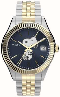 Timex Peanuts x waterbury snoopy legacy blauwe wijzerplaat / tweekleurige roestvrijstalen armband TW2V47500