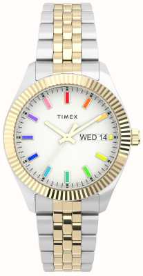 Timex Legacy tweekleurige roestvrijstalen damesarmband met regenboogwitte wijzerplaat TW2V61600