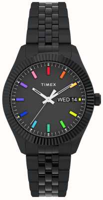 Timex Legacy regenboog zwarte wijzerplaat zwarte roestvrij stalen damesarmband TW2V61700