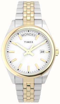 Timex Legacy witte wijzerplaat / tweekleurige roestvrijstalen armband voor dames TW2V68500