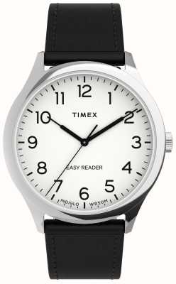 Timex Easy reader heren (40 mm) witte wijzerplaat / zwarte leren band TW2U22100
