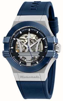 Maserati Potenza automatische skelet wijzerplaat blauwe siliconen herenband R8821108035