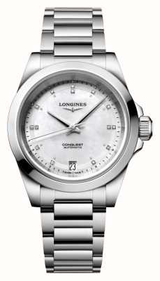 LONGINES Conquest automatische (34 mm) parelmoer diamanten wijzerplaat / roestvrijstalen armband L34304876