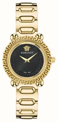 Versace Greca twist zwarte wijzerplaat / goudkleurige roestvrijstalen armband VE6I00523