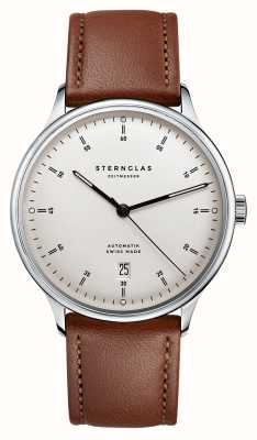 STERNGLAS Kanton 2.0 (39 mm) witte wijzerplaat / bruine leren band S02-KF10-MO02