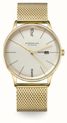 STERNGLAS Berlin (38 mm) crèmekleurige wijzerplaat / gouden milanese roestvrijstalen armband S01-BE14-MI08