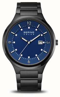 Bering Heren solar (42 mm) blauwe wijzerplaat / zwarte roestvrijstalen armband 14442-727