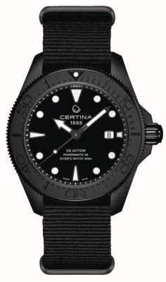 Certina Ds action diver automatic (43mm) zwarte wijzerplaat / zwarte stoffen band C0326073805100