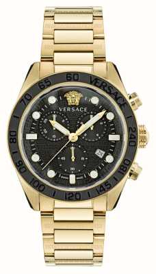 Versace Herengreca dome zwarte chrono wijzerplaat / gouden roestvrijstalen armband VE6K00523