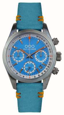 Out Of Order Azuurblauwe sportieve chronografo (40 mm) blauwe wijzerplaat / blauwe leren band OOO.001-23.AZ.AZ