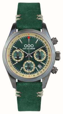 Out Of Order Koningsgroene sportieve chronografo (40 mm) groene wijzerplaat / groene leren band OOO.001-26.VE.VE