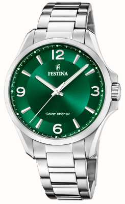 estina Heren zonne-energie (41,5 mm) groene wijzerplaat / roestvrijstalen armband F20656/3