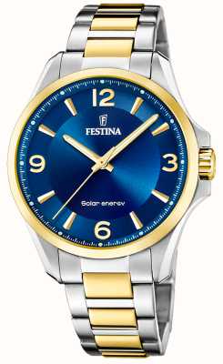 Festina Heren zonne-energie (41.5) blauwe wijzerplaat / tweekleurige roestvrijstalen armband F20657/4