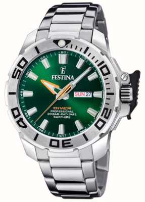 Festina Herenduiker (46,3 mm) groene wijzerplaat / roestvrijstalen armband F20665/2