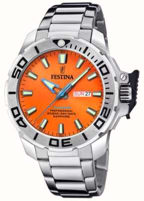 Festina Herenduiker (46,3 mm) oranje wijzerplaat / roestvrijstalen armband F20665/5