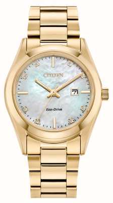 Citizen Dames eco-drive (33 mm) parelmoer diamanten wijzerplaat / gouden roestvrijstalen armband EW2702-59D