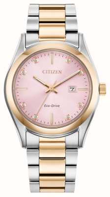 Citizen Dames eco-drive (33 mm) roze diamanten bezette wijzerplaat / tweekleurige roestvrijstalen armband EW2706-58X