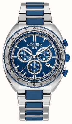 Roamer Heren power chrono (44 mm) blauwe wijzerplaat / blauwe roestvrijstalen armband 868837 42 45 70