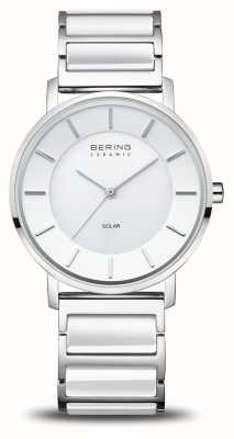 Bering Witte wijzerplaat op zonne-energie (35 mm) / armband van keramiek en roestvrij staal voor dames 19535-754
