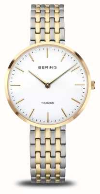 Bering Titanium (34 mm) witte wijzerplaat / tweekleurige titanium armband 19334-010