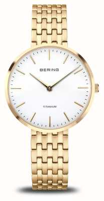 Bering Titanium (34 mm) witte wijzerplaat / gouden titanium armband 19334-334