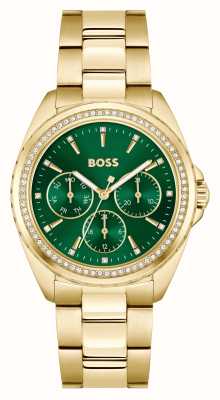 BOSS Atea (38 mm) groene wijzerplaat / gouden roestvrijstalen armband 1502714