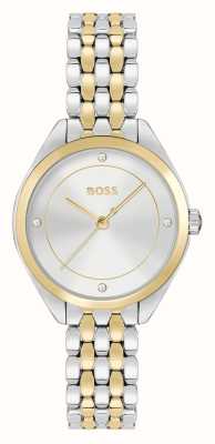 BOSS Mae (30 mm) zilveren wijzerplaat / tweekleurige gouden en roestvrijstalen armband 1502724