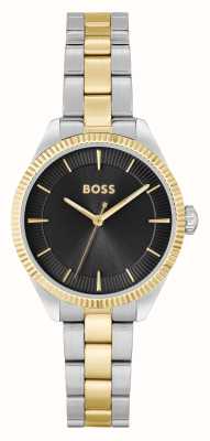 BOSS Sage (32 mm) zwarte wijzerplaat / tweekleurige gouden en roestvrijstalen armband 1502730