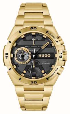 HUGO #wild (46 mm) zwarte wijzerplaat / goudkleurige roestvrijstalen armband 1530338