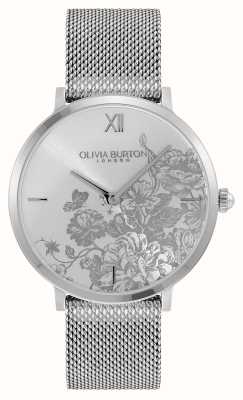 Olivia Burton Bloemen bloemen zilveren bloemen wijzerplaat / stalen mesh armband 24000115