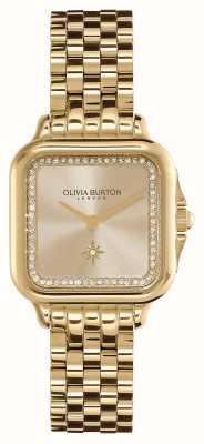 Olivia Burton Zachte vierkante champagnekleurige wijzerplaat / goudkleurige roestvrijstalen armband 24000084