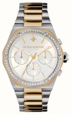 Olivia Burton Hexa multifunctionele zilveren chronograaf wijzerplaat / tweekleurige roestvrijstalen armband 24000100