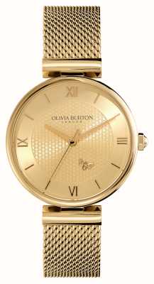 Olivia Burton Minima bee (36 mm) gouden wijzerplaat / goudstalen mesh-armband 24000096