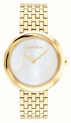 Calvin Klein Gedraaide bezel (34 mm) parelmoer wijzerplaat / goudkleurige roestvrijstalen armband 25200321