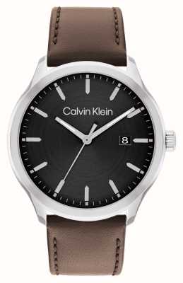 Calvin Klein Define heren (43 mm) zwarte wijzerplaat / bruine leren band 25200354