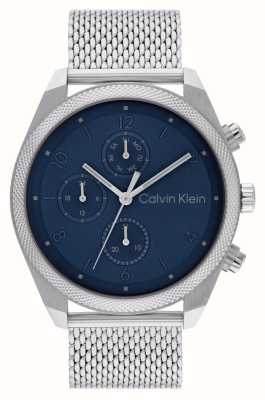 Calvin Klein Impact heren (44 mm) blauwe wijzerplaat / stalen mesh-armband 25200360