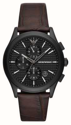 Emporio Armani Heren (42 mm) zwarte chronograaf wijzerplaat / bruine leren band AR11549