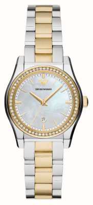 Emporio Armani Dames (32 mm) parelmoeren wijzerplaat / tweekleurige roestvrijstalen armband AR11559