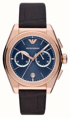 Emporio Armani Heren (43 mm) blauwe chronograaf wijzerplaat / bruine leren band AR11563