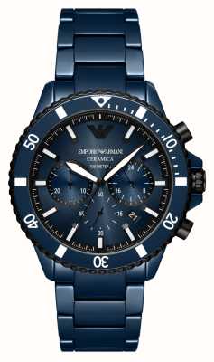 Emporio Armani Heren (43 mm) blauwe chronograaf wijzerplaat / blauwe keramische armband AR70009