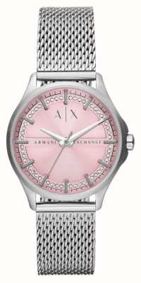 Armani Exchange Damesarmband (36 mm) met roze wijzerplaat/stalen mesh AX5273