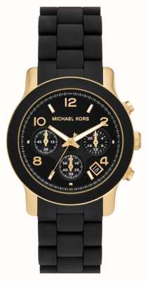 Michael Kors Runway (38 mm) zwarte chronograaf wijzerplaat / zwarte siliconen omwikkelde roestvrijstalen armband MK7385