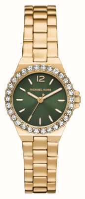 Michael Kors Lennox (30 mm) groene wijzerplaat / goudkleurige roestvrijstalen armband MK7395