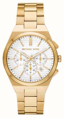 Michael Kors Lennox (41 mm) witte chronograaf wijzerplaat / goudkleurige roestvrijstalen armband MK9120