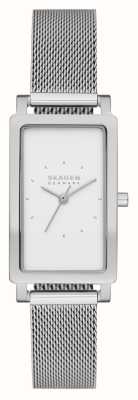Skagen Hagen (22 mm) witte rechthoekige wijzerplaat / stalen mesh-armband SKW3096