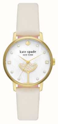 Kate Spade Metro (34 mm) parelmoer wijzerplaat / witte leren band KSW1779