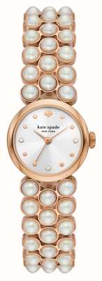 Kate Spade Monroe (24 mm) zilveren wijzerplaat / roségoudkleurige parelarmband KSW1784